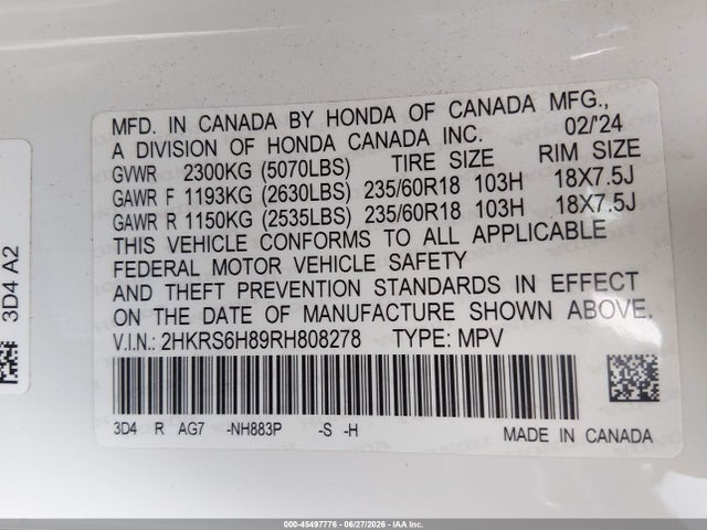 2HKRS6H89RH808278 Honda Cr-v Hybrid Sport-l