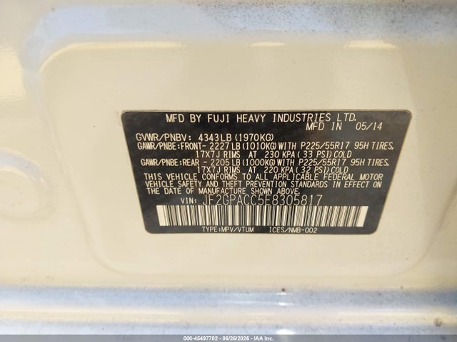 Subaru Xv Crosstrek 2.0i Premium 2014 JF2GPACC5E8305817 Image 9