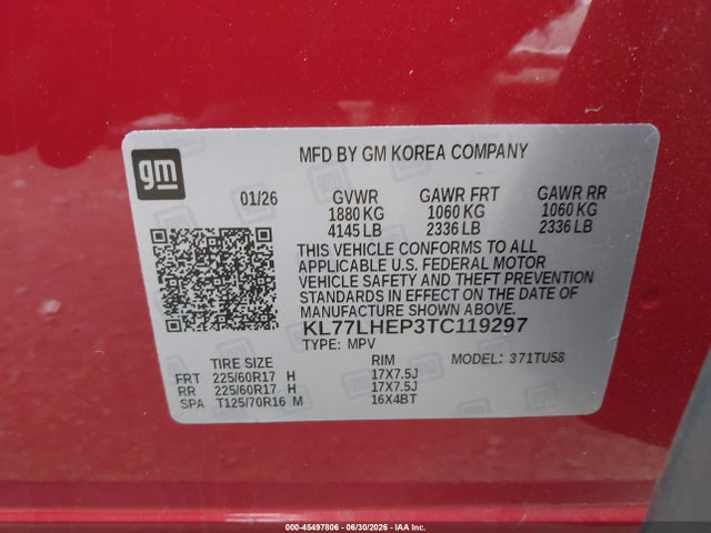 KL77LHEP3TC119297 Chevrolet Trax Fwd Lt