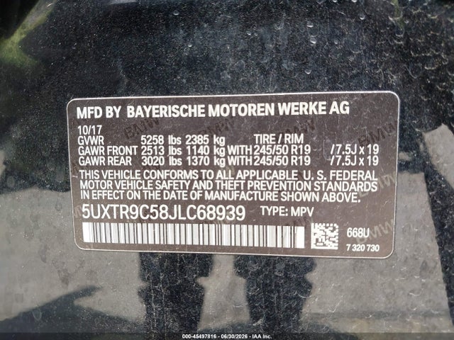 Aukcja sprzedaży 2018 Bmw X3 Xdrive30i, vin: 5UXTR9C58JLC68939, numer aukcji: 45497816
