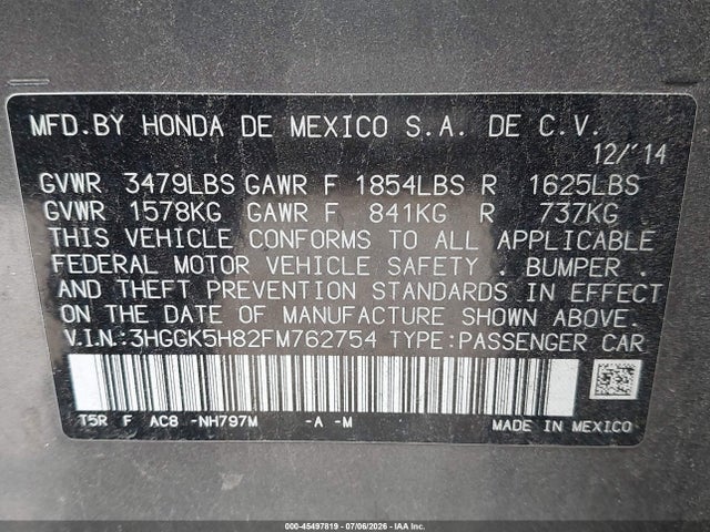 3HGGK5H82FM762754 Honda Fit Ex/ex-l