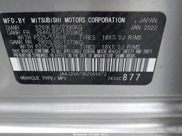 JA4J2VA73NZ065672 Mitsubishi Outlander Phev Gt S-awc/le S-awc/sel S-awc