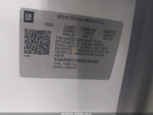 Продаж на аукціоні авто 2019 Cadillac Cts Luxury, vin: 1G6AR5SX9K0140300, номер лоту: 45497852