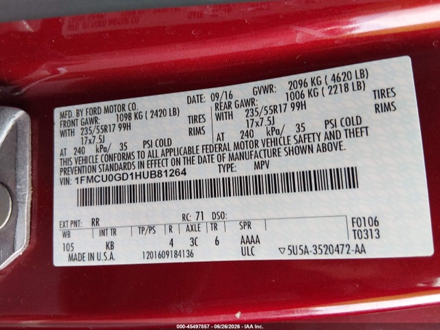 Ford ESCAPE SE 2017 1FMCU0GD1HUB81264 Image 9