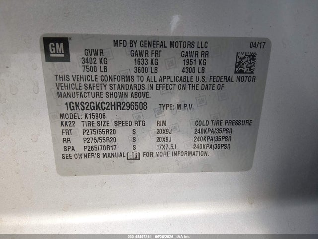 1GKS2GKC2HR296508 GMC Yukon Xl Slt