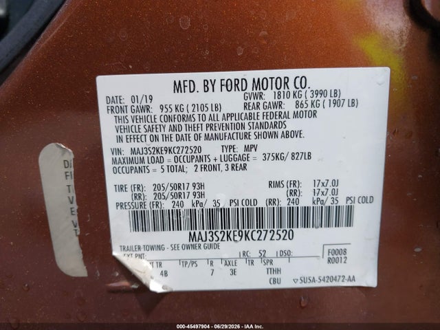 Ford Ecosport Titanium 2019 MAJ3S2KE9KC272520 Image 9