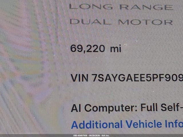 45497905 :رقم المزاد ، 7SAYGAEE5PF909942 vin ، 2023 Tesla Model Y Awd/long Range Dual Motor All-wheel Drive مزاد بيع
