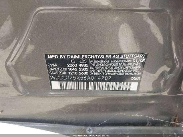 Aukcja sprzedaży 2006 Mercedes-benz Cls 500, vin: WDDDJ75X56A014787, numer aukcji: 45497906