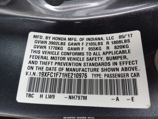 Honda Civic Ex-l 2017 19XFC1F71HE210976 Image 9