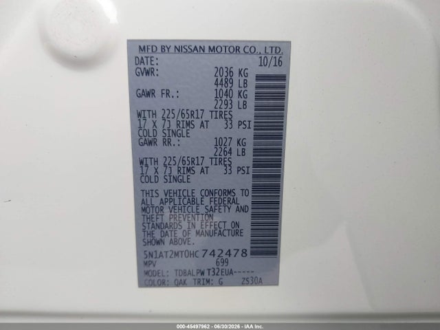 Nissan ROGUE S 2017 5N1AT2MT0HC742478 Image 9
