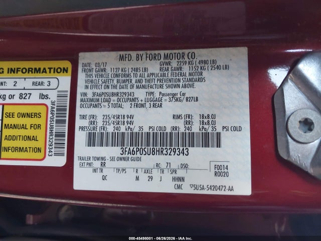 Ford Fusion Energi Platinum/titanium 2017 3FA6P0SU8HR329343 Image 9