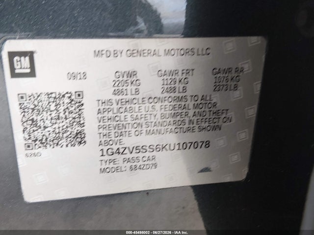 Auction sale of the 2019 Buick Lacrosse Awd Avenir, vin: 1G4ZV5SS6KU107078, lot number: 45498002