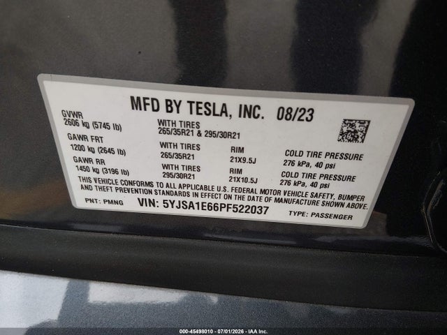 Tesla Model S Plaid Tri Motor All-wheel Drive 2023 5YJSA1E66PF522037 Image 9