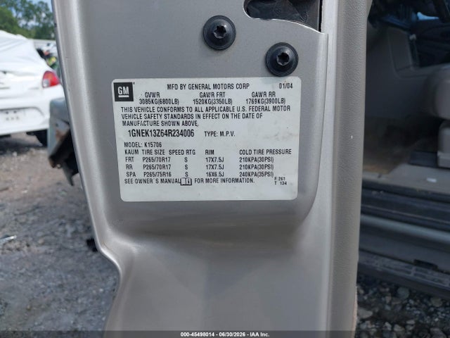 2004 Chevrolet Tahoe Z71 მანქანა იყიდება აუქციონზე, vin: 1GNEK13Z64R234006, აუქციონის ნომერი: 45498014