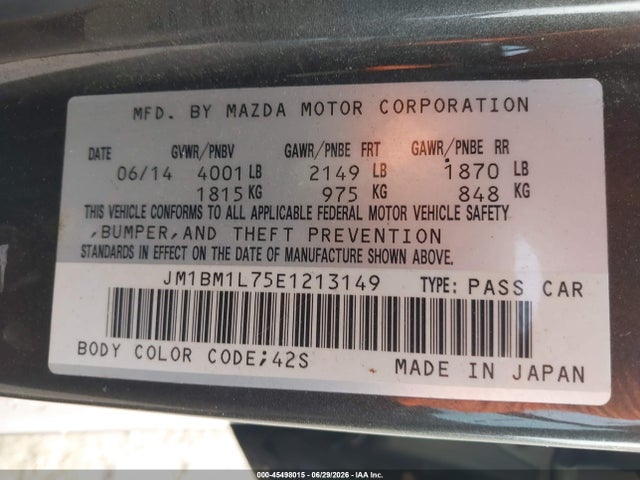 Aukcja sprzedaży 2014 Mazda Mazda3 I Touring, vin: JM1BM1L75E1213149, numer aukcji: 45498015