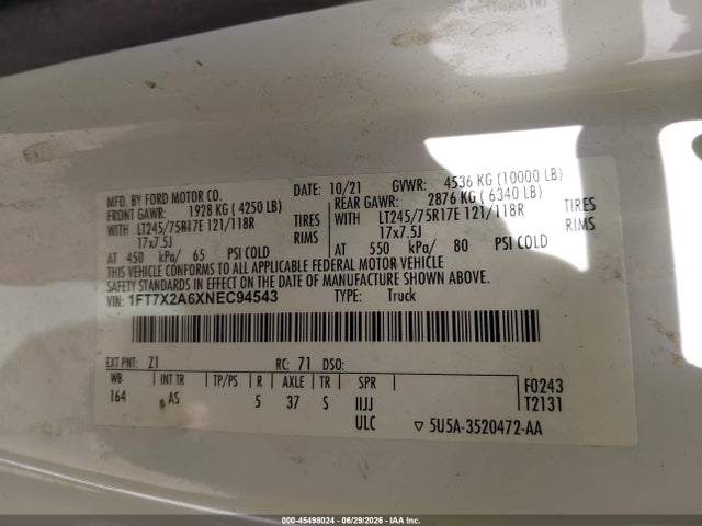 Ford F-250 Lariat/xl/xlt 2022 1FT7X2A6XNEC94543 Image 9
