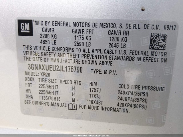 3GNAXUEU2JL176790 Chevrolet EQUINOX LT