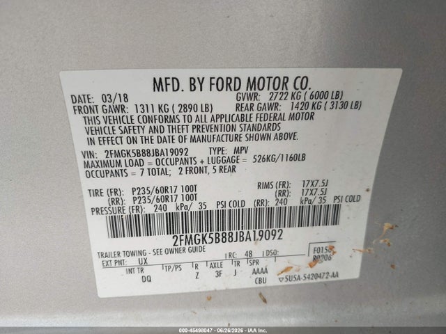 Ford FLEX SE 2018 2FMGK5B88JBA19092 Image 9