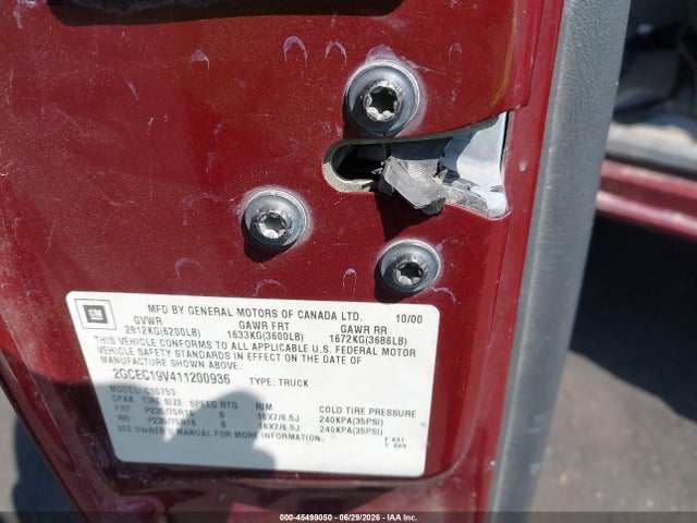Продаж на аукціоні авто 2001 Chevrolet Silverado 1500 Ls, vin: 2GCEC19V411200936, номер лоту: 45498050