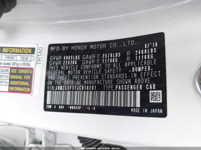 JHMZC5F17JC018201 Honda CLARITY PLUG-IN HYBRID