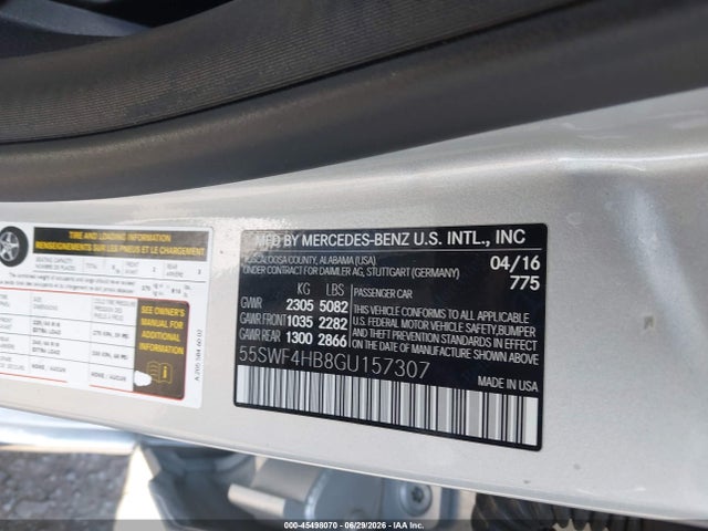 45498070 :رقم المزاد ، 55SWF4HB8GU157307 vin ، 2016 Mercedes-benz C 350e مزاد بيع