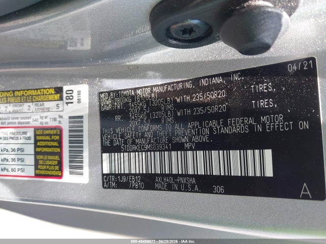 Toyota Sienna Xse 2021 5TDDRKEC9MS039341 Image 9