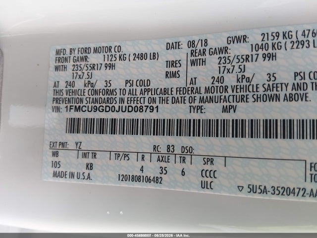 Ford ESCAPE SE 2018 1FMCU9GD0JUD08791 Image 9