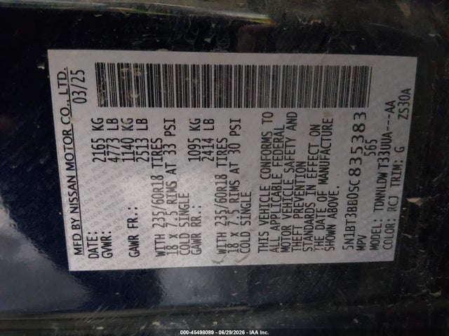 5N1BT3BB0SC835383 Nissan Rogue Sv Intelligent Awd