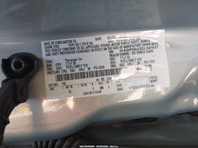 Aukcja sprzedaży 2013 Ford C-max Hybrid Se, vin: 1FADP5AU2DL541637, numer aukcji: 45498099