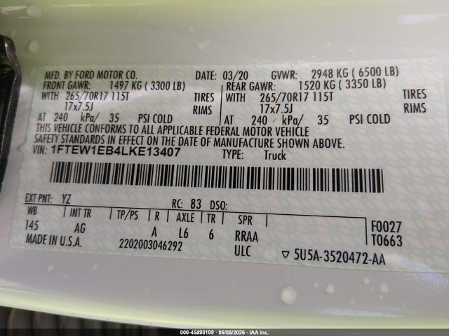 Ford F-150 Xl 2020 1FTEW1EB4LKE13407 Image 9
