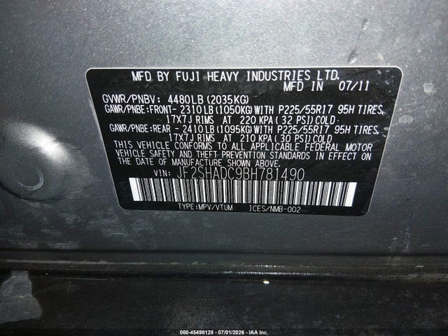 Продаж на аукціоні авто 2011 Subaru Forester 2.5x Premium, vin: JF2SHADC9BH781490, номер лоту: 45498128