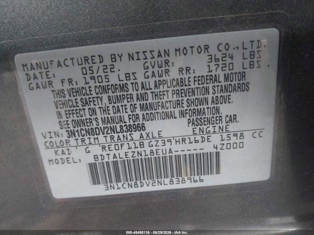 3N1CN8DV2NL838966 Nissan Versa 1.6 S Xtronic Cvt