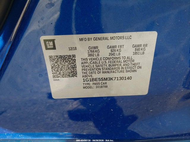 1G1BE5SM3K7130140 Chevrolet CRUZE LT