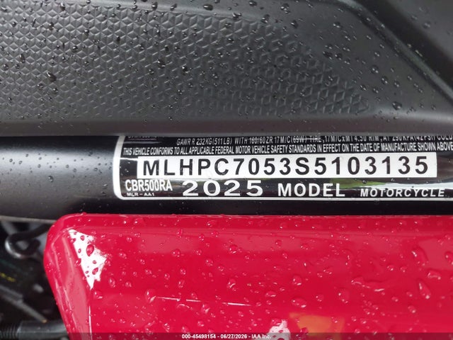 Auction sale of the 2025 Honda Cbr500 Ra, vin: MLHPC7053S5103135, lot number: 45498154