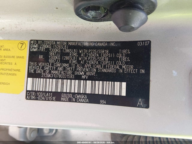 Продажа на аукционе авто 2008 Lexus Rx 350, vin: 2T2GK31U78C031593, номер лота: 45498161