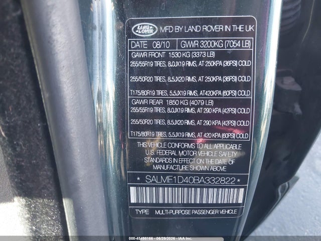 Aukcja sprzedaży 2011 Land Rover Range Rover Hse, vin: SALMF1D40BA332822, numer aukcji: 45498166