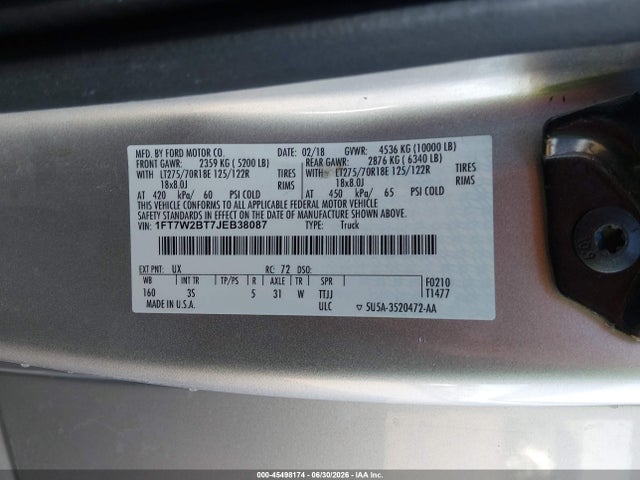 Ford F-250 Xlt 2018 1FT7W2BT7JEB38087 Image 9