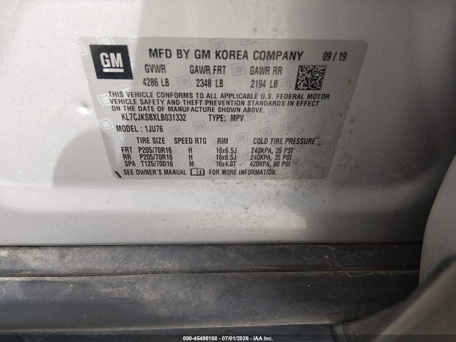Chevrolet Trax Fwd Ls 2020 KL7CJKSBXLB031332 Image 9