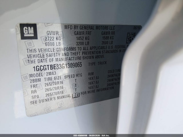 Chevrolet Colorado Wt 2016 1GCGTBE33G1309065 Image 9