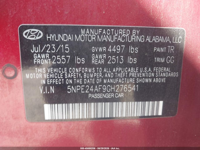 Hyundai SONATA SE 2016 5NPE24AF9GH276541 Image 9
