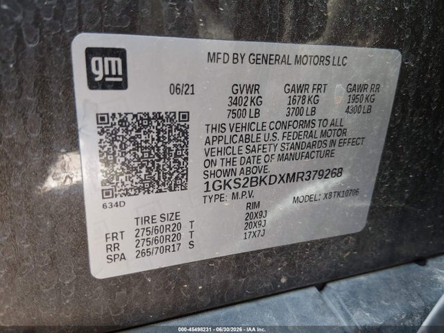 Aukcja sprzedaży 2021 Gmc Yukon 4wd Slt, vin: 1GKS2BKDXMR379268, numer aukcji: 45498231