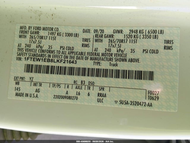 Ford F-150 Xl 2020 1FTEW1EB8LKF21643 Image 9