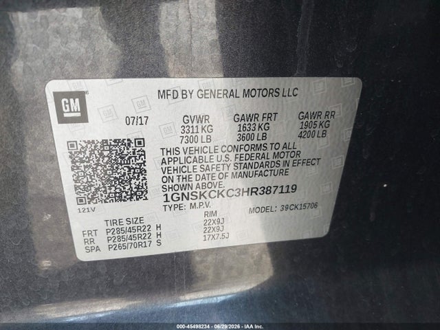 1GNSKCKC3HR387119 Chevrolet Tahoe Premier