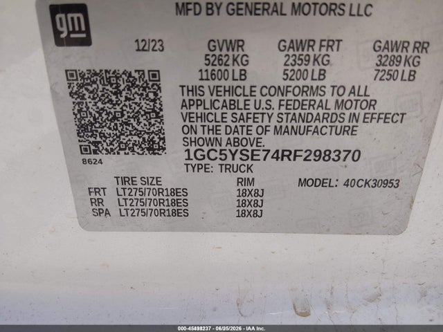 1GC5YSE74RF298370 Chevrolet Silverado 3500hd 4wd Long Bed Work Truck
