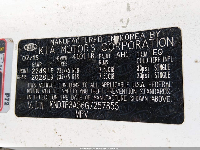 KIA SOUL + 2016 KNDJP3A56G7257855 Image 9