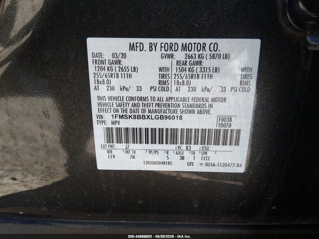 1FMSK8BBXLGB96018 Ford Explorer