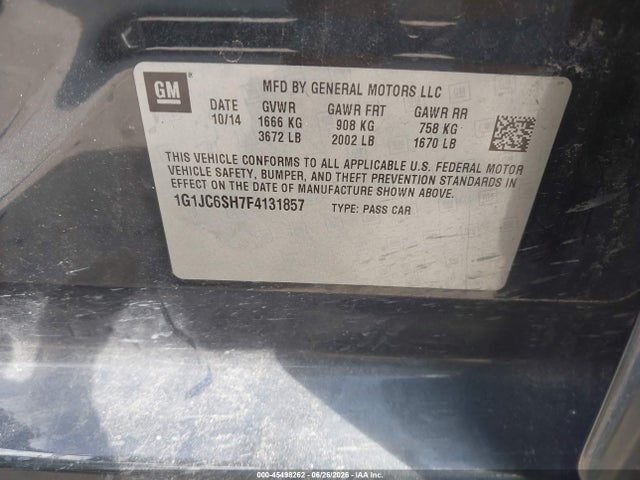Продажа на аукционе авто 2015 Chevrolet Sonic Lt Auto, vin: 1G1JC6SH7F4131857, номер лота: 45498262