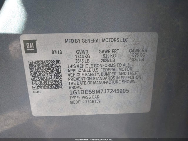 1G1BE5SM7J7245905 Chevrolet Cruze Lt Auto