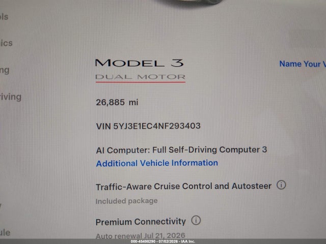 2022 Tesla Model 3 Performance Dual Motor All-wheel Drive მანქანა იყიდება აუქციონზე, vin: 5YJ3E1EC4NF293403, აუქციონის ნომერი: 45498290
