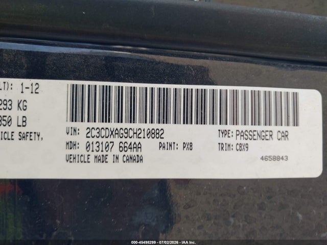 45498299 :رقم المزاد ، 2C3CDXAG9CH210882 vin ، 2012 Dodge Charger Police مزاد بيع